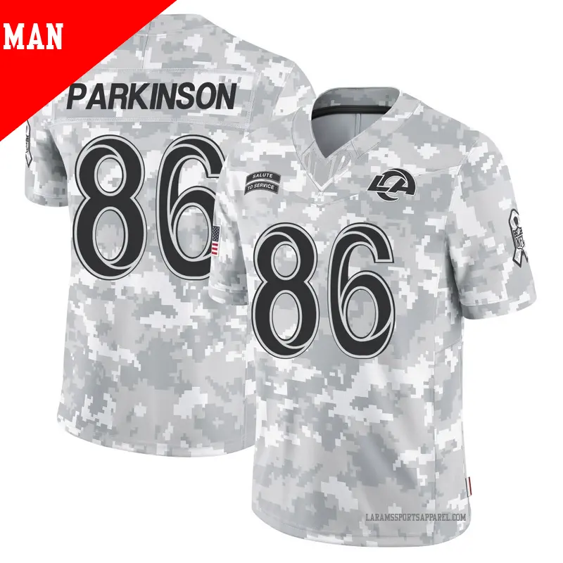 Men's ＃86 Colby Parkinson Los Angeles Rams Limited Arctic Camo 2024 Salute to Service Jersey
